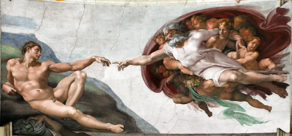 Michelangelo's Creation of Adam fresco, illustrating humans made in the image of God