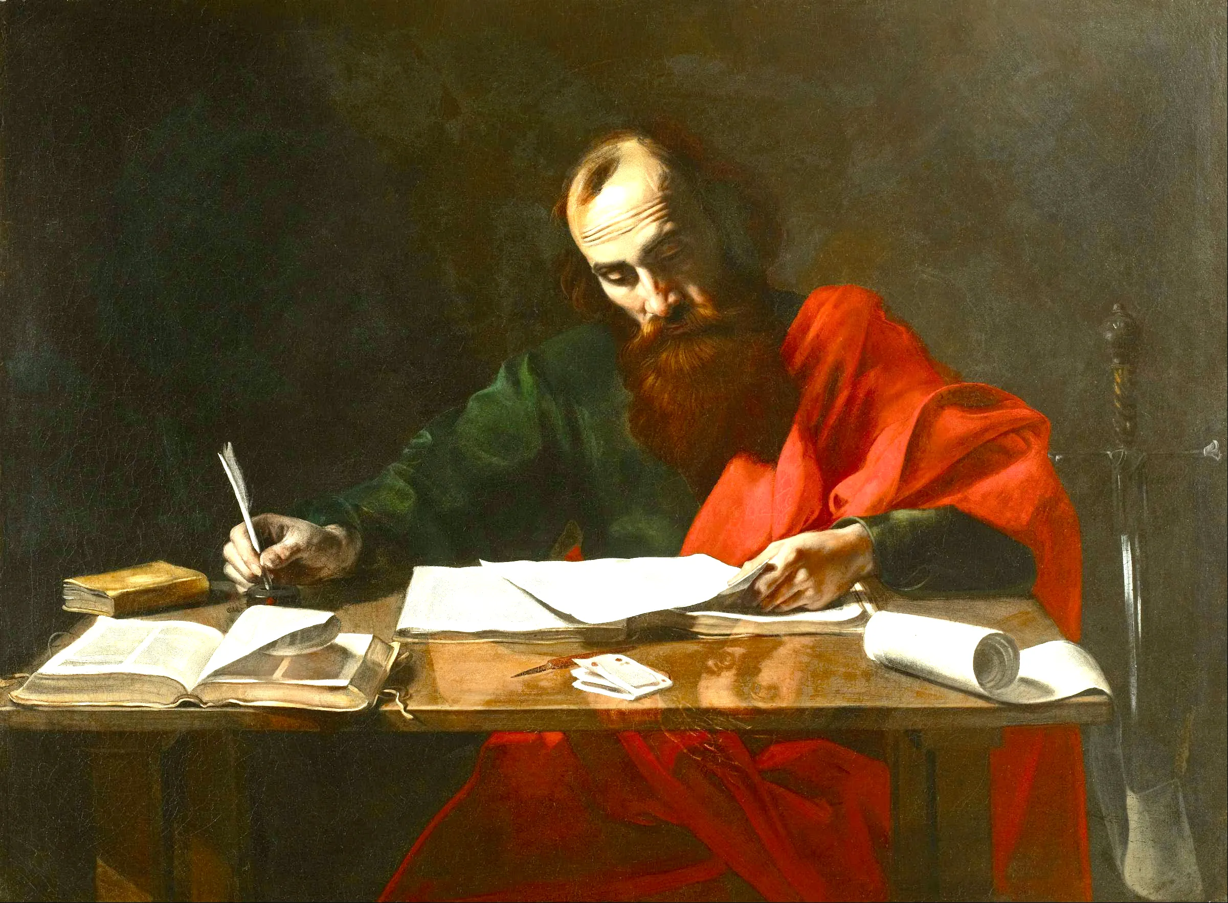 Painting of the Apostle Paul writing his epistles, illustrating the inspiration of Scripture