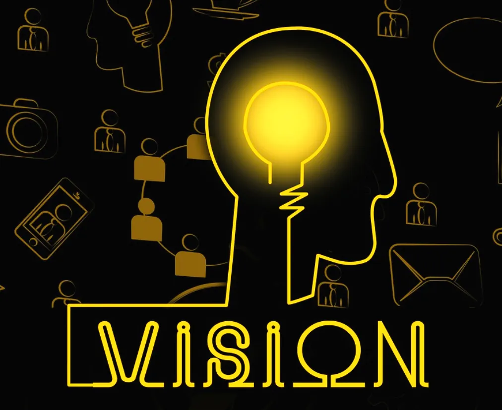 Illustration of a head with a glowing light bulb and the word Vision, for Proverbs 29:18